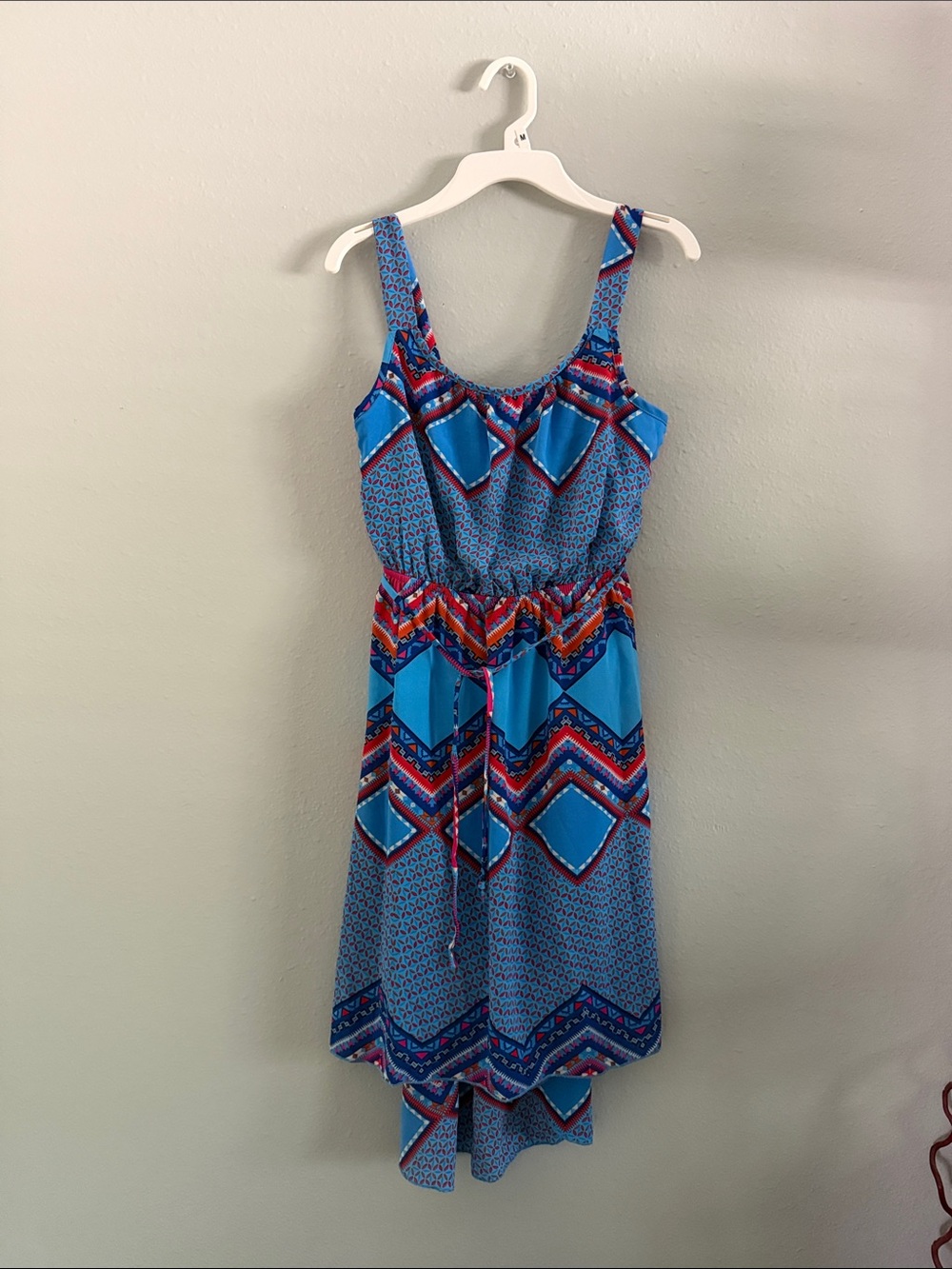 paper doll Blue Geo Print High-Low Sundress